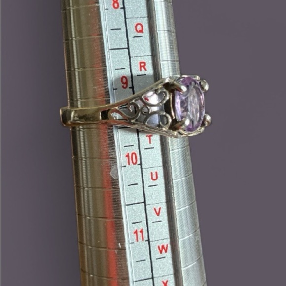 Vintage 925 Sterling Silver & Amethyst Filigree Ring Size 9.5 - Picture 2 of 5